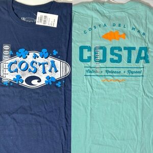 2 Costa Del Mar M Fishing Beach Island Blue Shirts NWT